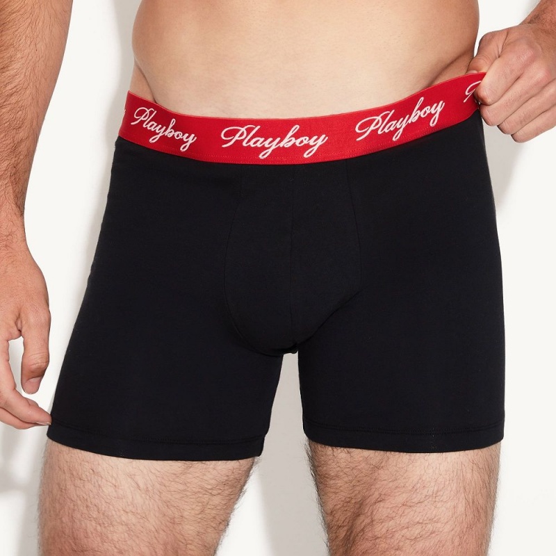 Black Men's Playboy The Basics Boxer Brief Underwear | PLBY-592941