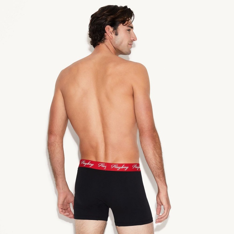 Black Men's Playboy The Basics Boxer Brief Underwear | PLBY-592941