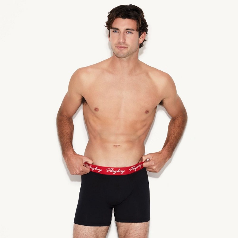 Black Men\'s Playboy The Basics Boxer Brief Underwear | PLBY-592941