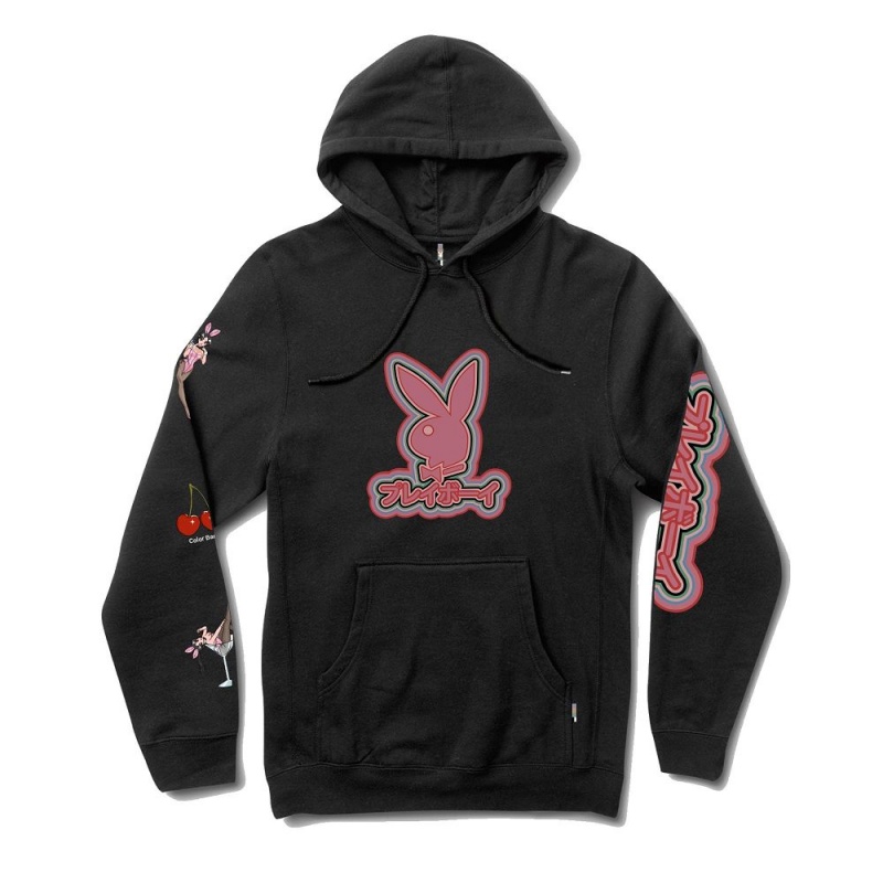 Black Men\'s Playboy Tokyo Club 3.0 Hoodies | PLBY-593009