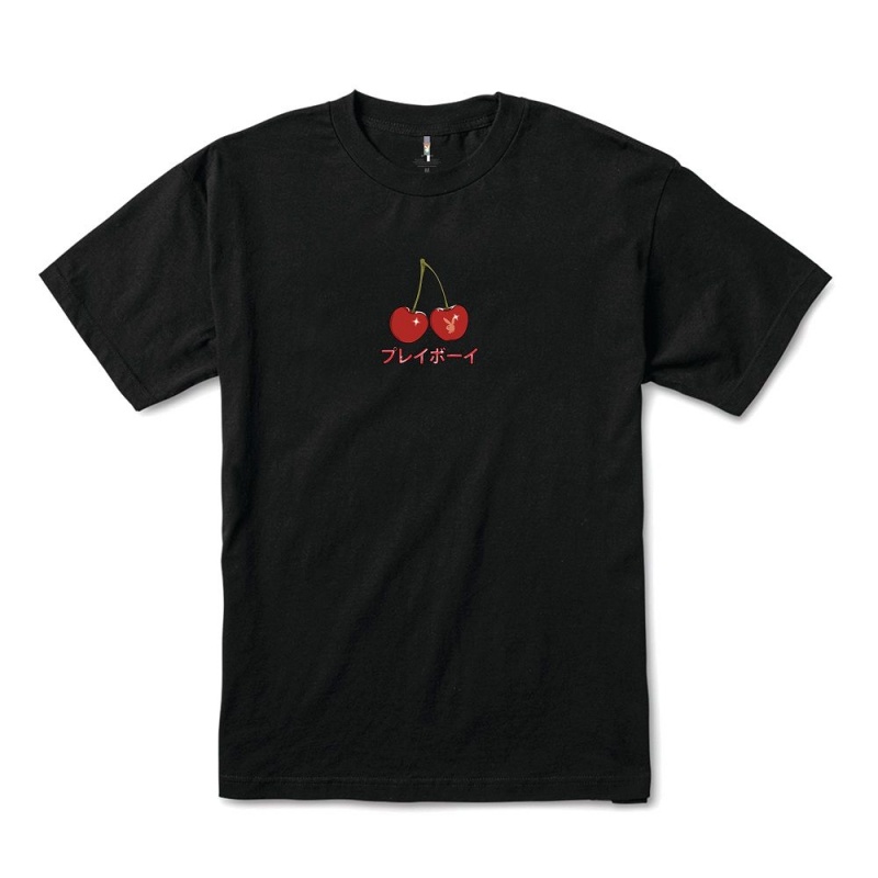 Black Men's Playboy Tokyo Club Cherry Martini T-shirts | PLBY-593202