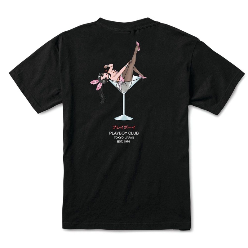 Black Men\'s Playboy Tokyo Club Cherry Martini T-shirts | PLBY-593202