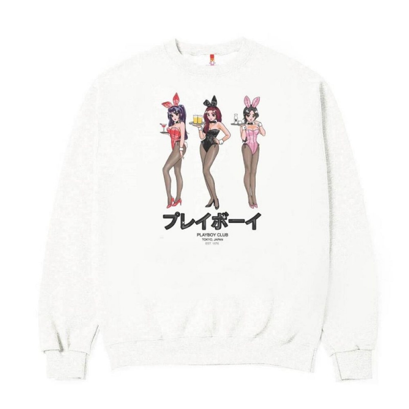 Black Men's Playboy Tokyo Club Happy Hour Crewnecks | PLBY-593016