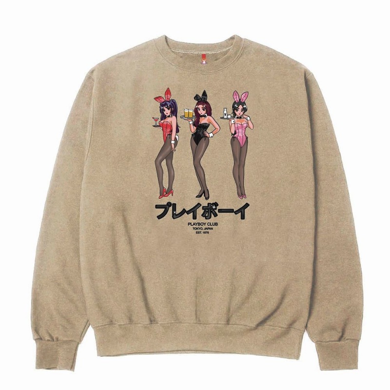 Black Men's Playboy Tokyo Club Happy Hour Crewnecks | PLBY-593016
