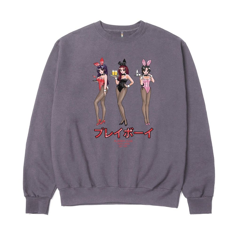 Black Men's Playboy Tokyo Club Happy Hour Crewnecks | PLBY-593016