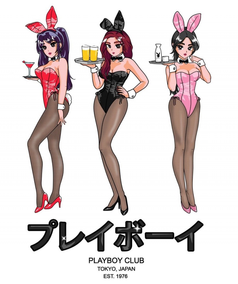 Black Men's Playboy Tokyo Club Happy Hour Crewnecks | PLBY-593016