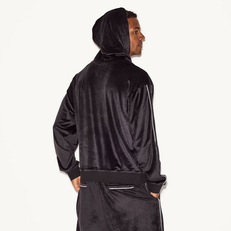 Black Men's Playboy Velour Hoodies | PLBY-593059