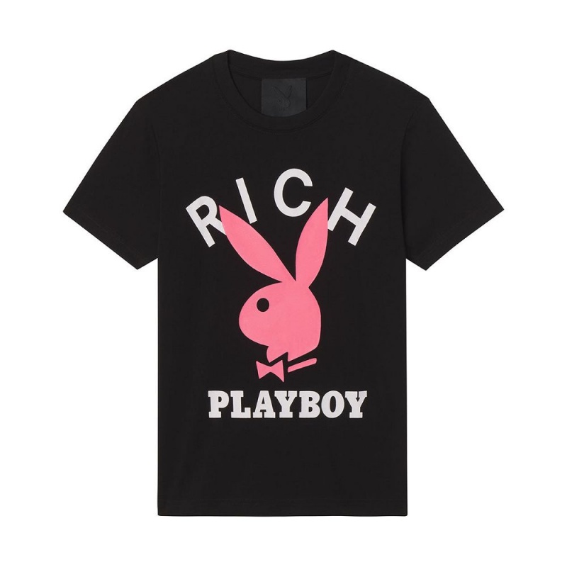 Black Men's Playboy x John Richmond Logo T-shirts | PLBY-593187
