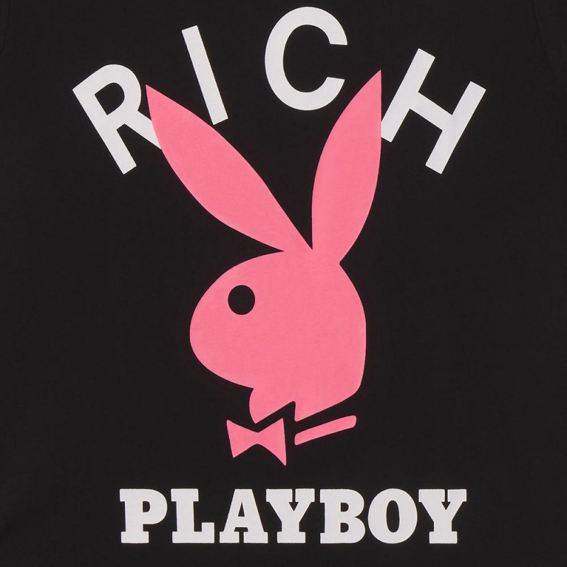 Black Men's Playboy x John Richmond Logo T-shirts | PLBY-593187