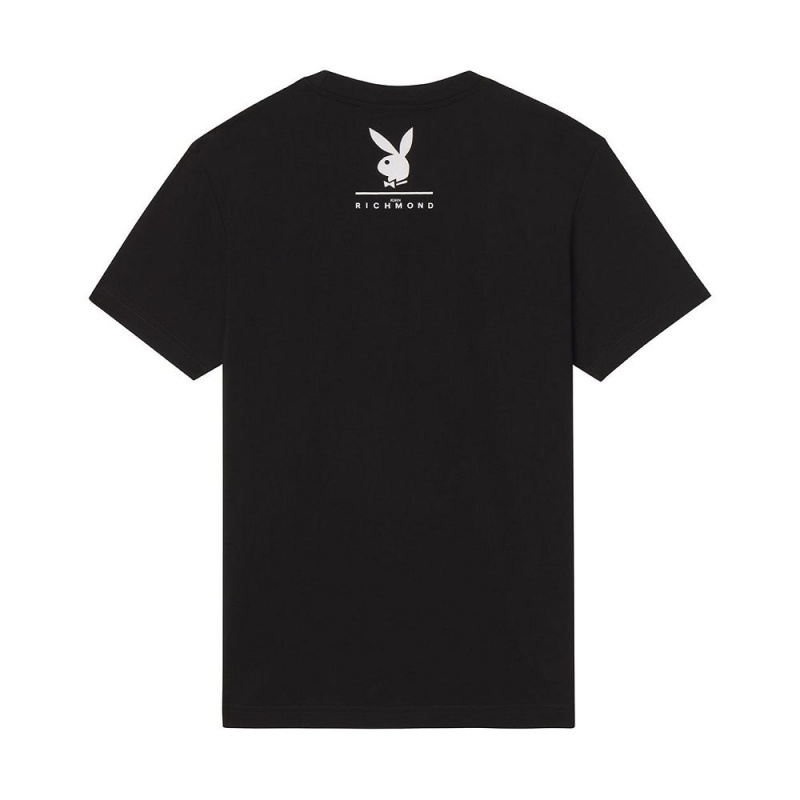 Black Men's Playboy x John Richmond Logo T-shirts | PLBY-593187