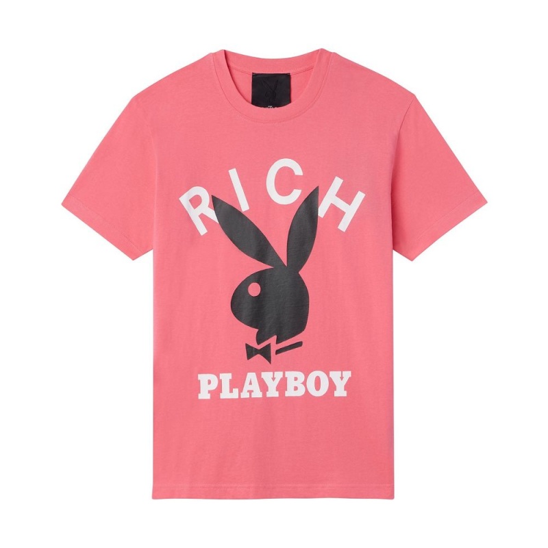 Black Men\'s Playboy x John Richmond Logo T-shirts | PLBY-593187