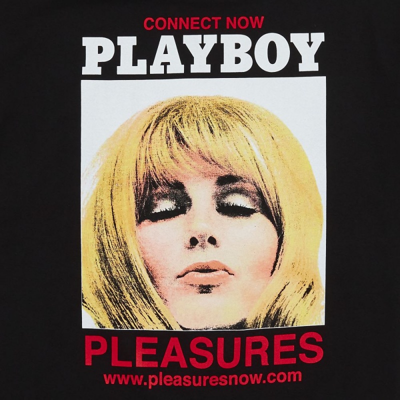 Black Men's Playboy x Pleasures Connect T-shirts | PLBY-593190