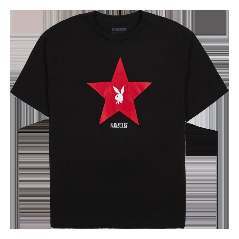 Black Men's Playboy x Pleasures Connect T-shirts | PLBY-593190