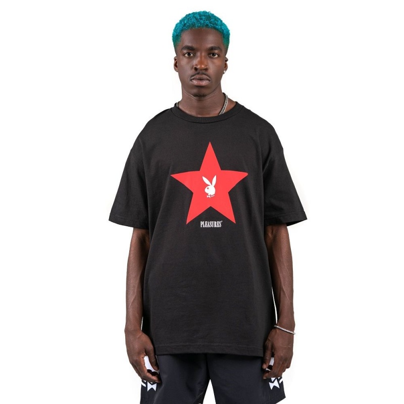 Black Men's Playboy x Pleasures Connect T-shirts | PLBY-593190