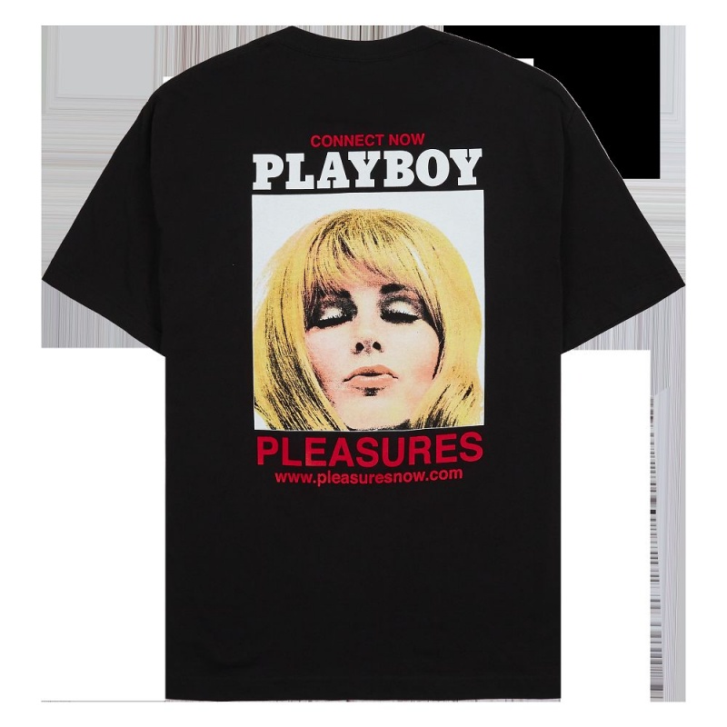 Black Men\'s Playboy x Pleasures Connect T-shirts | PLBY-593190