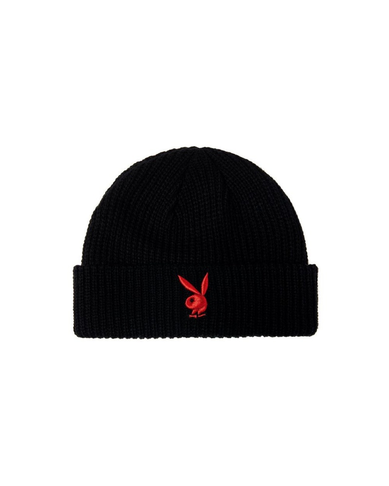 Black Red Women\'s Playboy Rabbit Head Knit Beanie Black With Red Bunny Hats | PLBY-592630