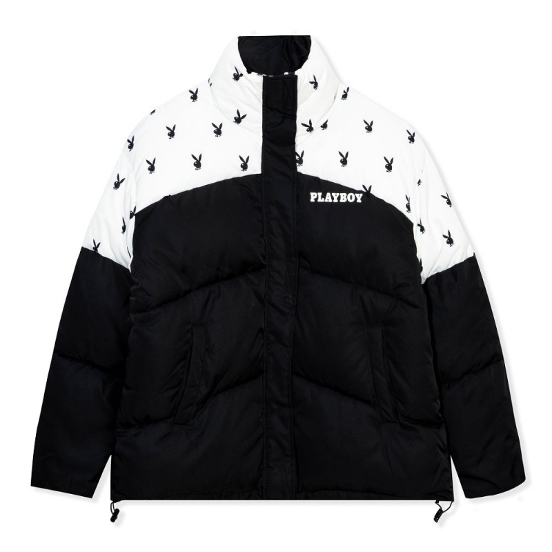 Black Women\'s Playboy All-Over-Print Oversized Jackets | PLBY-592845