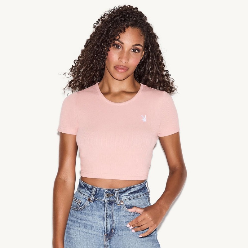 Black Women's Playboy Flower Power Seamless T-shirts | PLBY-592908