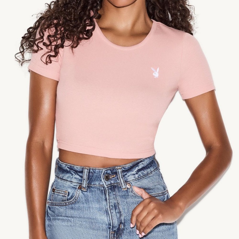 Black Women's Playboy Flower Power Seamless T-shirts | PLBY-592908