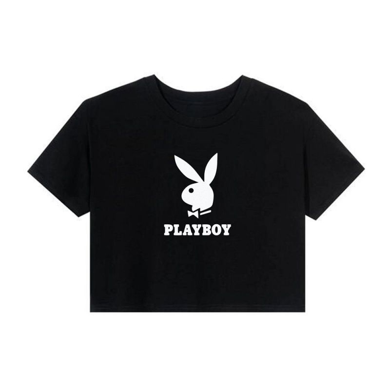 Black Women's Playboy Playmate of the Year Cropped Print T-shirts | PLBY-592880