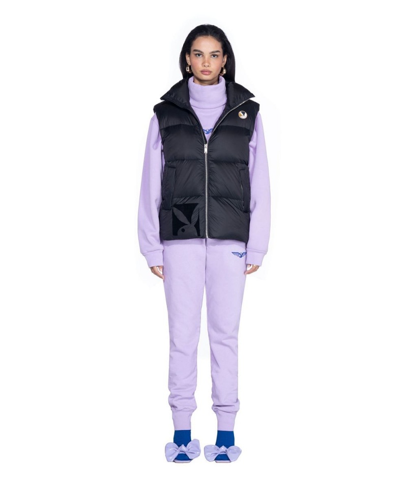 Black Women's Playboy Pointelle Logo Flare Jackets | PLBY-592872