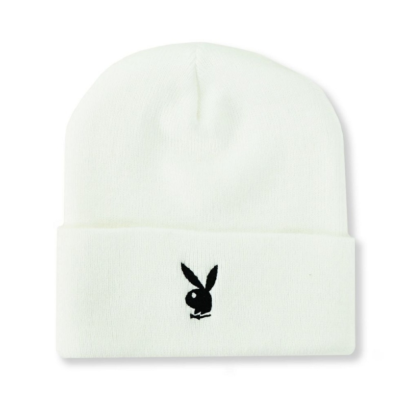 Black Women's Playboy Rabbit Head Cuffed Knit Beanie Hats | PLBY-592629