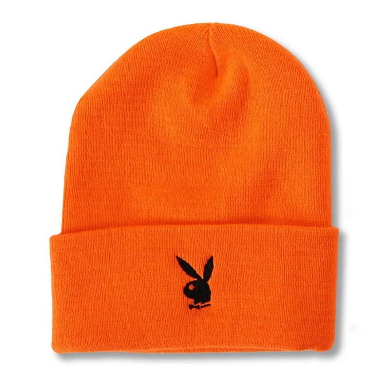 Black Women's Playboy Rabbit Head Cuffed Knit Beanie Hats | PLBY-592629