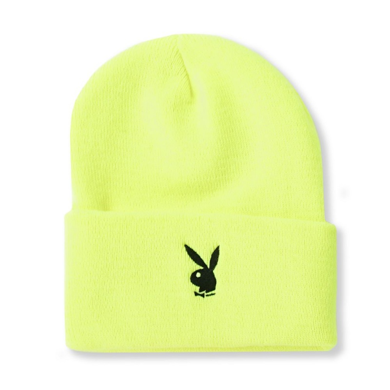 Black Women's Playboy Rabbit Head Cuffed Knit Beanie Hats | PLBY-592629