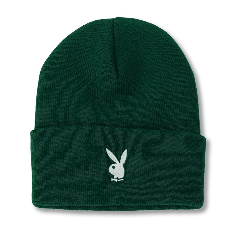 Black Women's Playboy Rabbit Head Cuffed Knit Beanie Hats | PLBY-592629