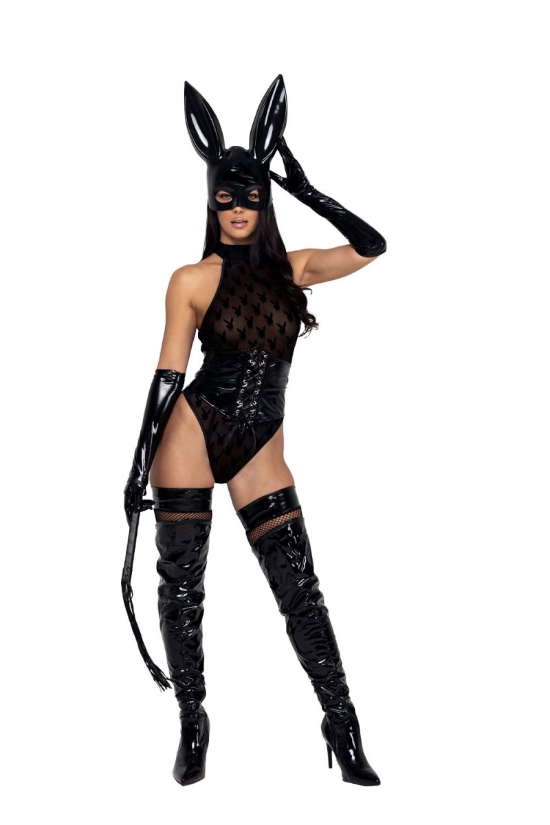 Black Women\'s Playboy The Basics Thong Costumes | PLBY-592717