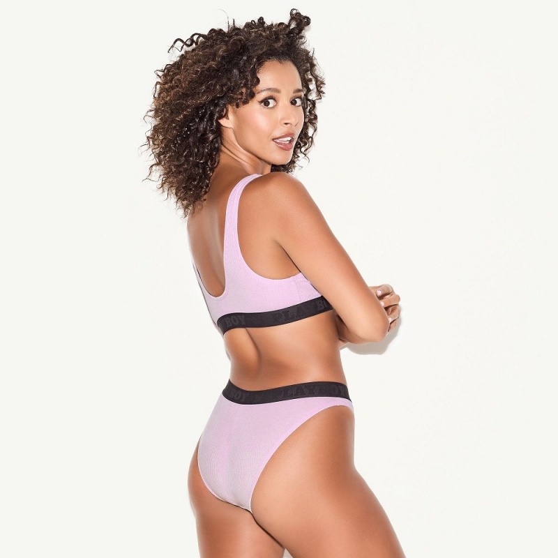 Black Women's Playboy The Essentials Rib Brief Bras | PLBY-592643