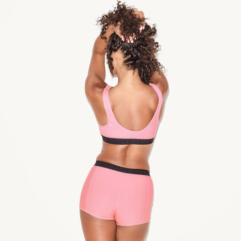 Black Women's Playboy The Essentials Rib Boxer Brief Bras | PLBY-592642