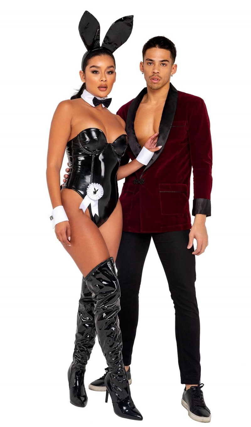 Black Women's Playboy The Lace Boxer Brief Costumes | PLBY-592725
