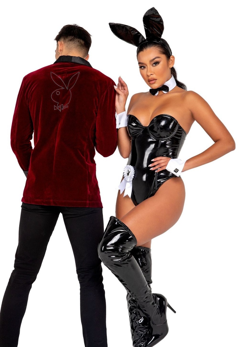 Black Women's Playboy The Lace Boxer Brief Costumes | PLBY-592725