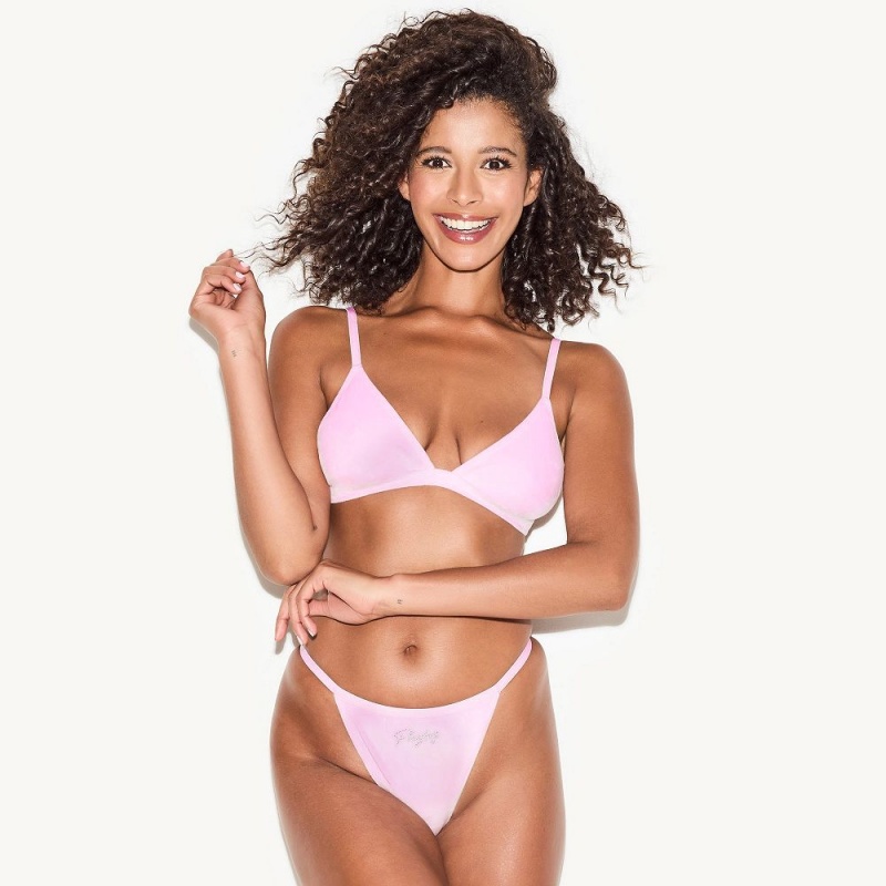 Black Women's Playboy Women's Velour Thong Bras | PLBY-592645