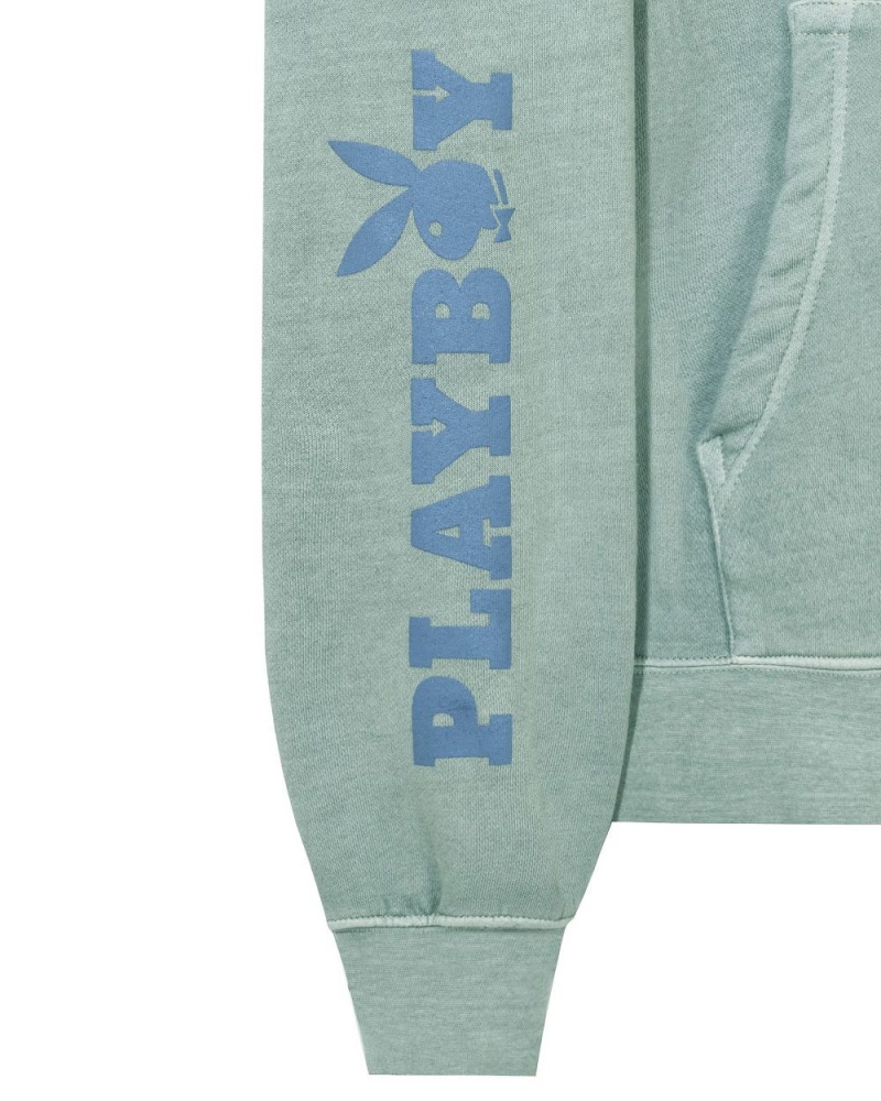 Blue Men's Playboy Sun Washed Hoodies | PLBY-593072