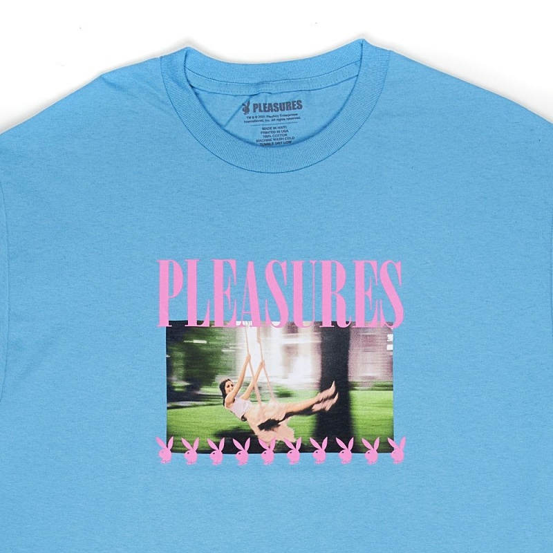 Blue Men's Playboy x Pleasures Swinging Playmate T-shirts | PLBY-593223