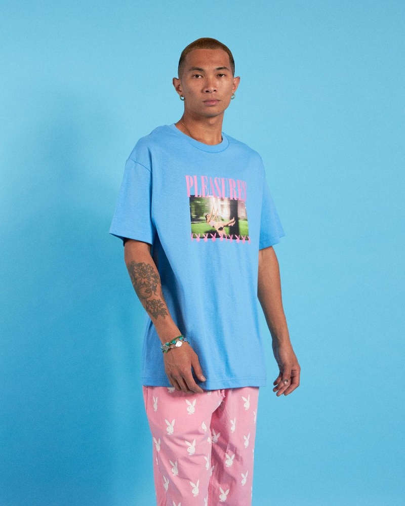 Blue Men's Playboy x Pleasures Swinging Playmate T-shirts | PLBY-593223