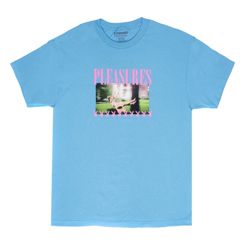 Blue Men\'s Playboy x Pleasures Swinging Playmate T-shirts | PLBY-593223