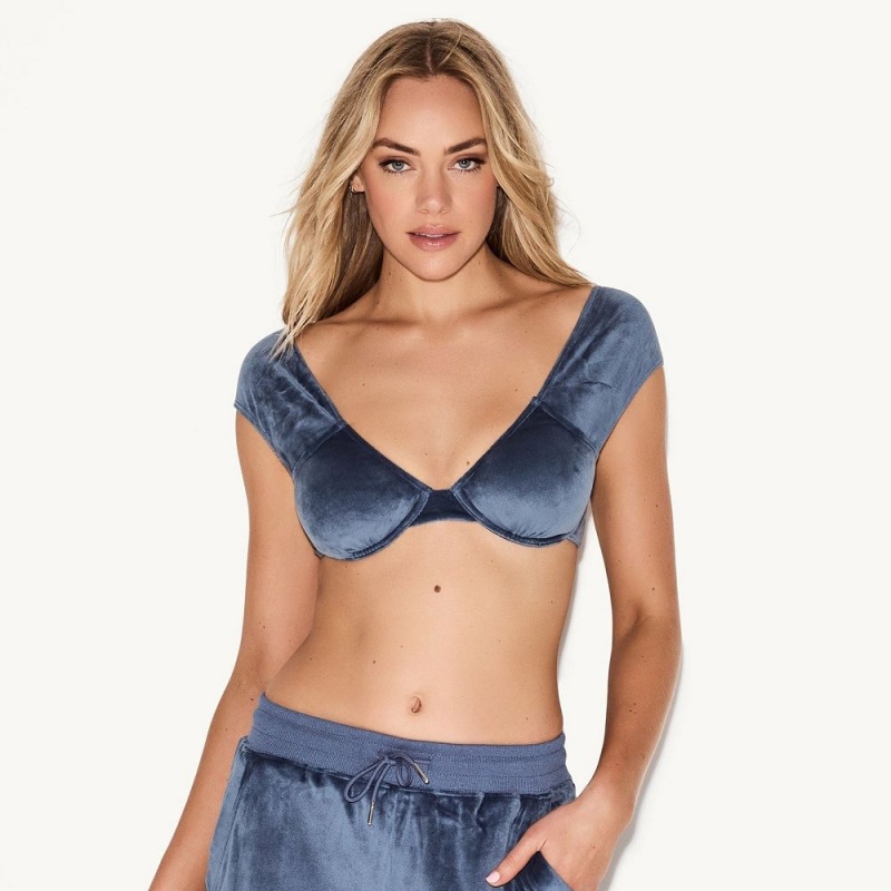 Burgundy Women's Playboy Velour Underwire Cap Sleeve Bra Bras | PLBY-592664