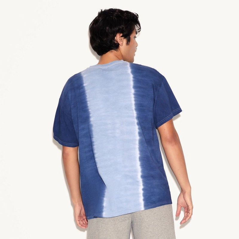 Cloudy Blue Men's Playboy Logo Vertical Tie-Dye T-shirts | PLBY-593185