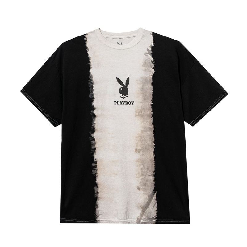 Cloudy Blue Men's Playboy Logo Vertical Tie-Dye T-shirts | PLBY-593185