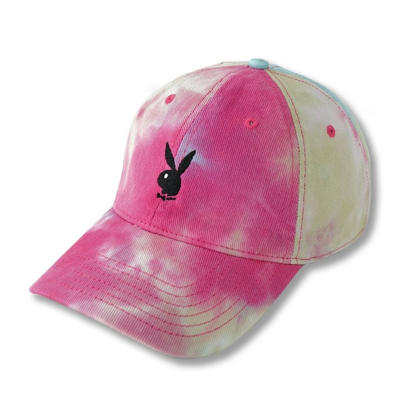 Cotton Candy Men's Playboy Adjustable Rabbit Head Logo Tie Dye Hats | PLBY-592930