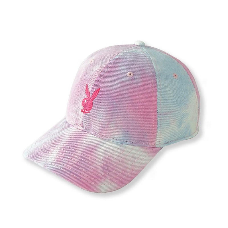 Cotton Candy Men\'s Playboy Adjustable Rabbit Head Logo Tie Dye Hats | PLBY-592930