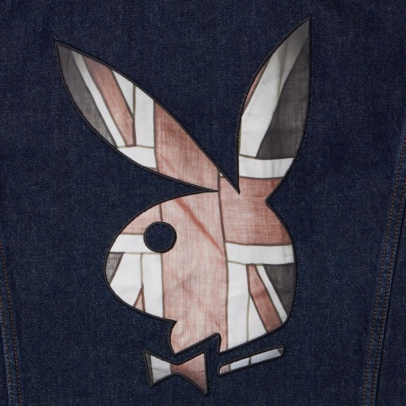 Dark Blue Men's Playboy x John Richmond Denim Jackets | PLBY-593101