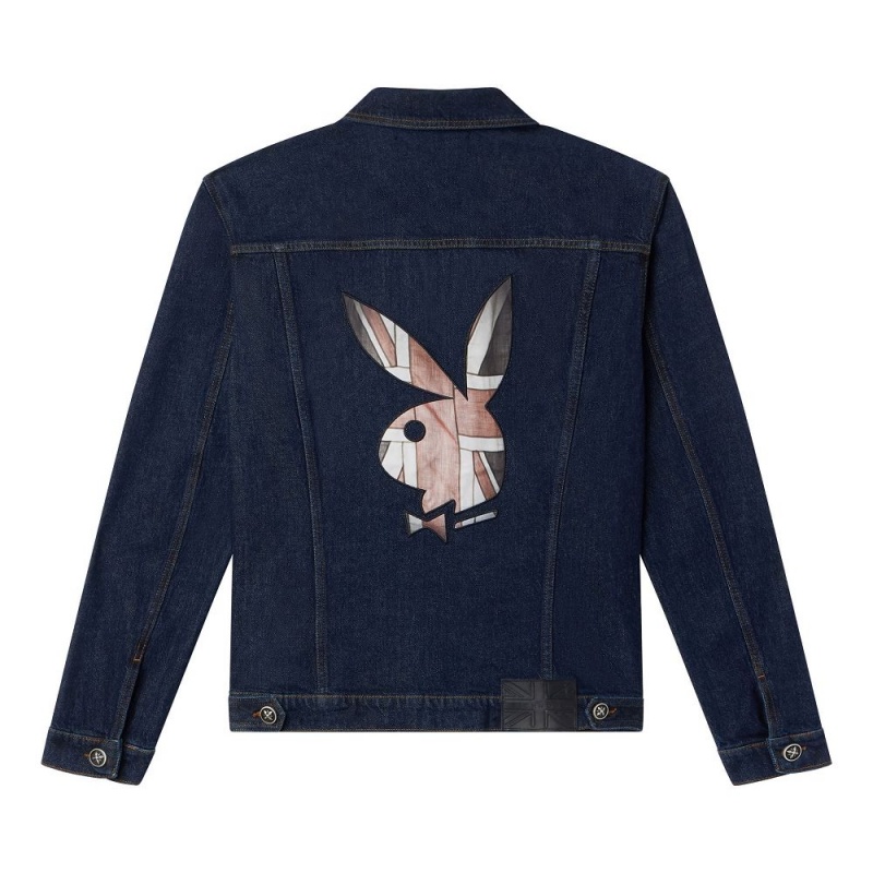 Dark Blue Men\'s Playboy x John Richmond Denim Jackets | PLBY-593101