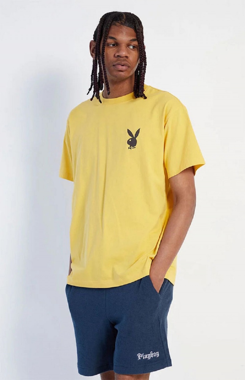 Gold Men's Playboy Rocky Point Gold T-shirts | PLBY-593269
