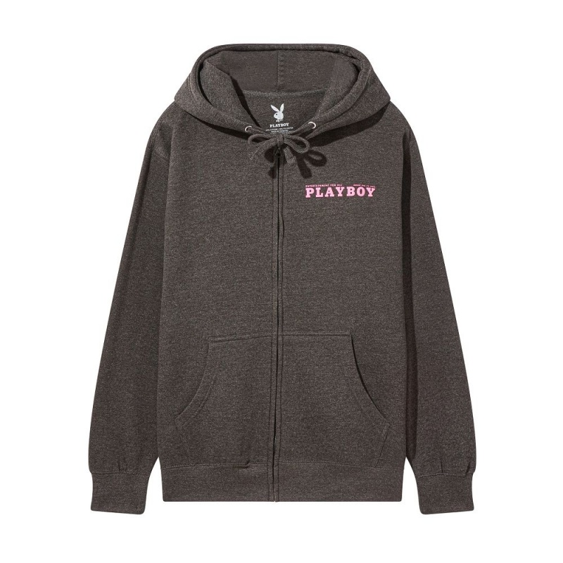 Grey Men's Playboy August 1965 Cover Zip-up Charcoal Hoodies | PLBY-593063