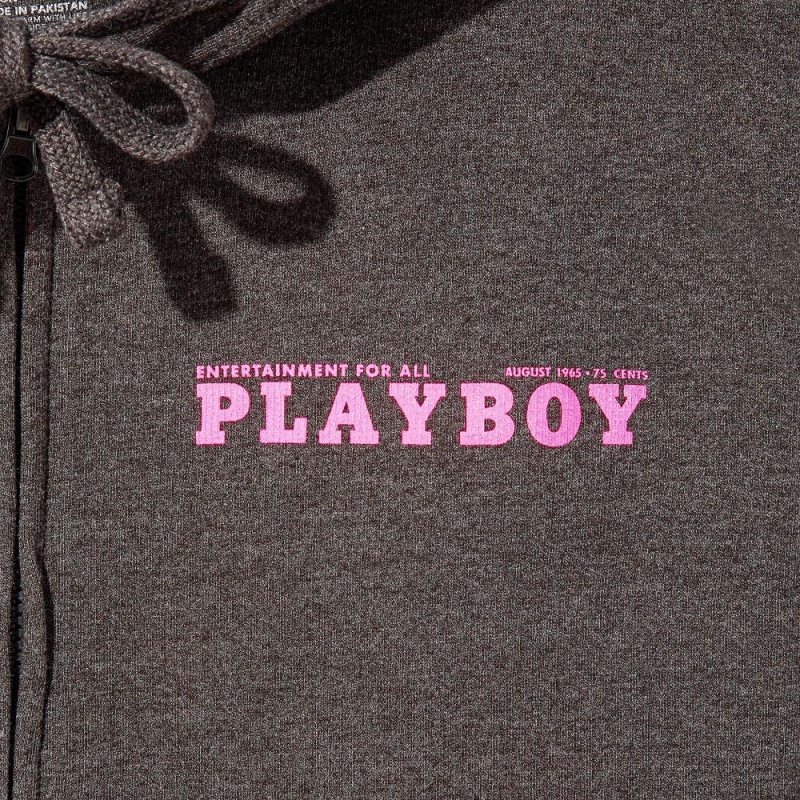Grey Men's Playboy August 1965 Cover Zip-up Charcoal Hoodies | PLBY-593063