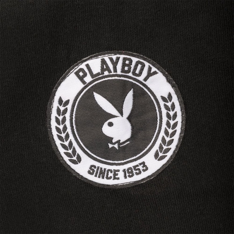 Grey / Black Men's Playboy Varsity Crewnecks | PLBY-593097